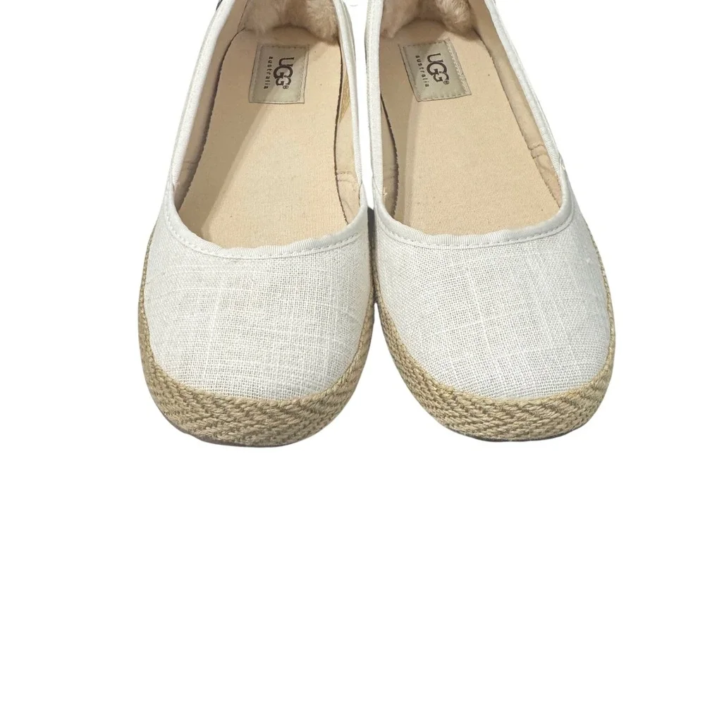 UGG Indah Espadrille Flats Womens 8 Cream Canvas Slip-On Jute Sole 1003493